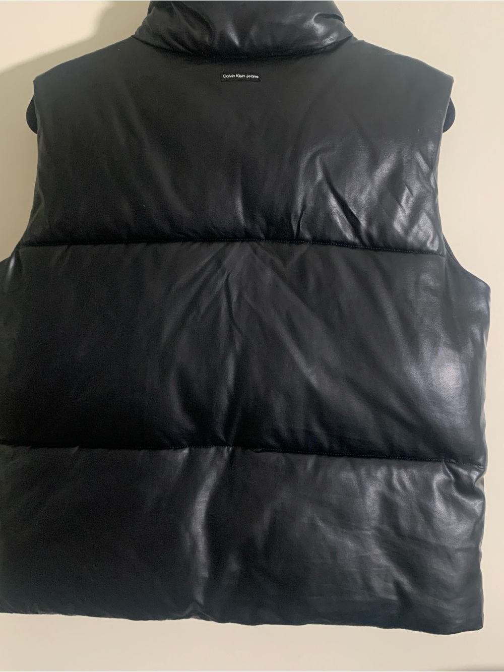 Calvin Klein Jeans Black Quilted faux Leather Puffer Vest XS runs big - Picture 2 of 12